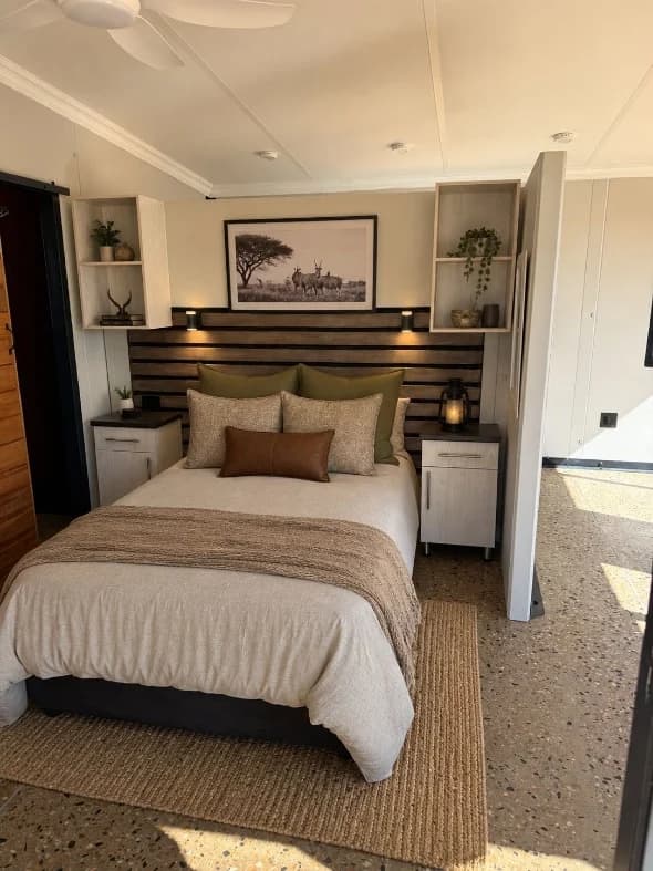 Fitted bedroom with built-in headboard and side units